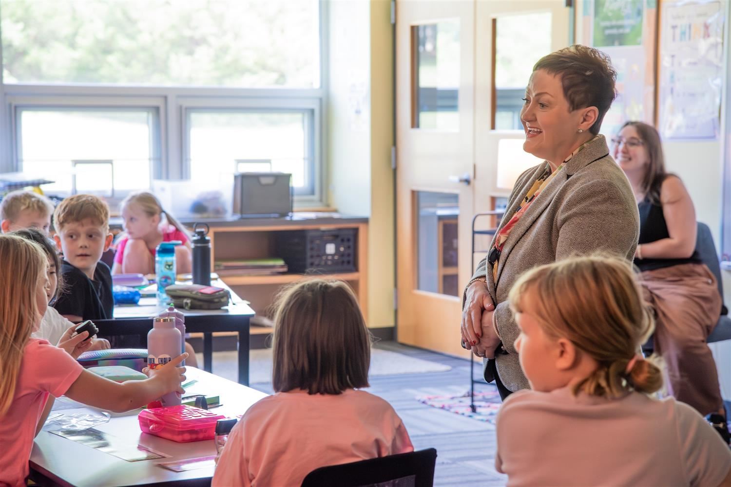 Interim Superintendent Dr. Jeanice Kerr Swift talks to students